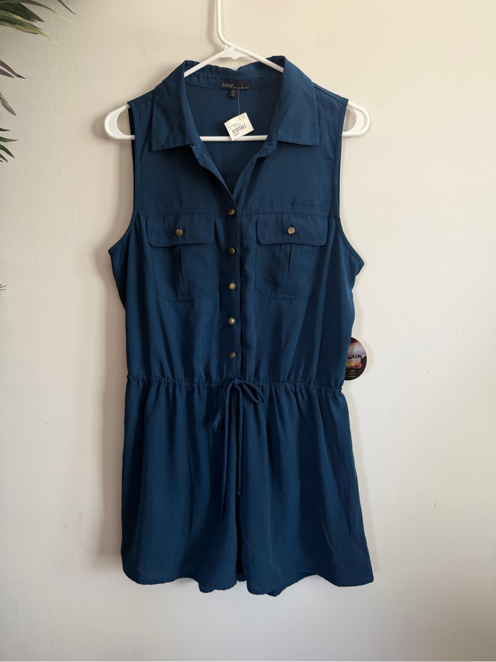 bebe Navy Blue Sleeveless Button-Front Tunic Romper
